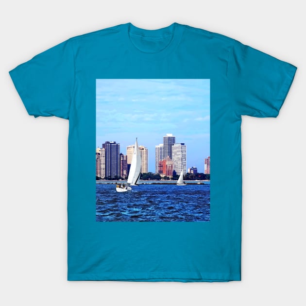 Chicago IL - Two Sailboat Against Chicago Skyline T-Shirt by SusanSavad